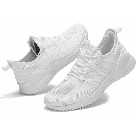 Men's Running Shoes Slip-on Walking Sneaker Lightweight Breathable Trainer White - Picture 5 of 7